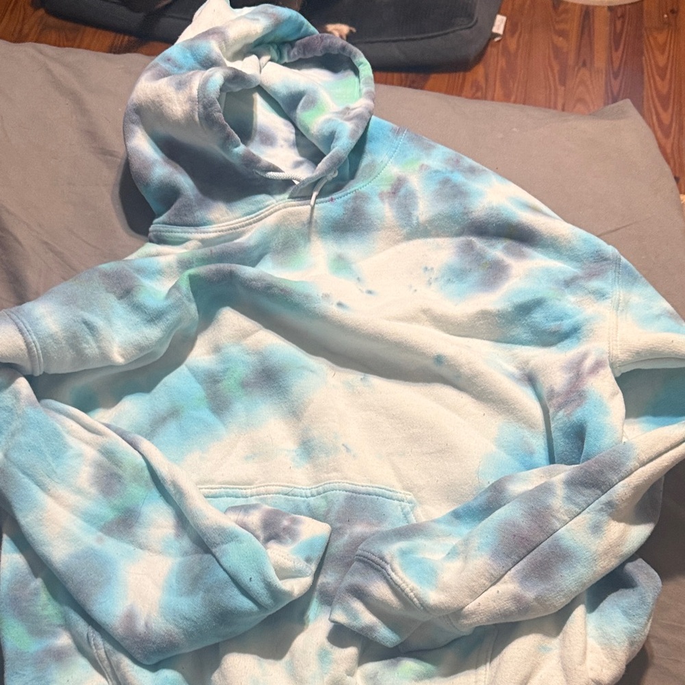Men's Tie-Dye Hoodie - Blue and White